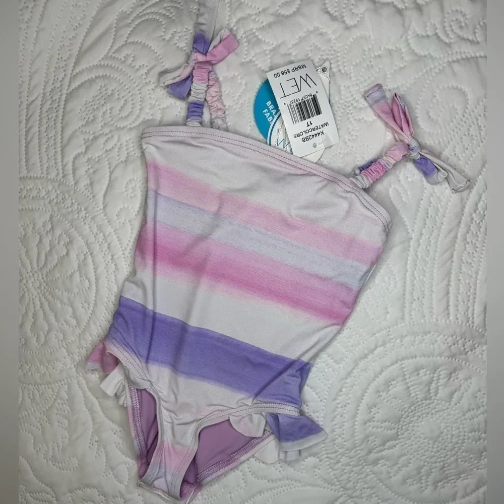 NWT Minny WET Swimwear Striped Pink and Purple Swimsuit